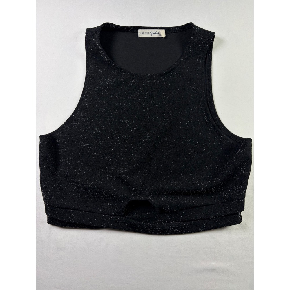 Live To Be Spoiled Glitter Crop Top Cutout Goth Edgy Y2K Black Sparkly Women XL